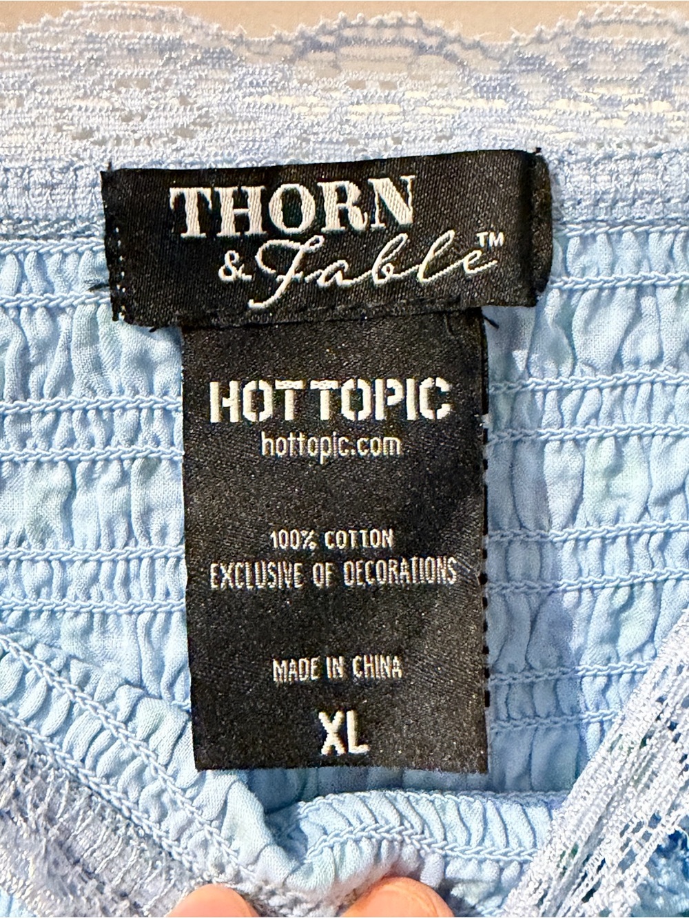 Hot Topic Light Blue Floral Smocked Crop Top %100 Cotton - Picture 5 of 5